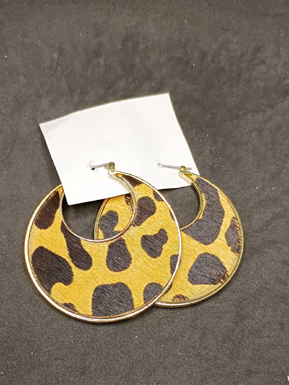 Leopard Print Gold Trim Crescent Hoop Earrings